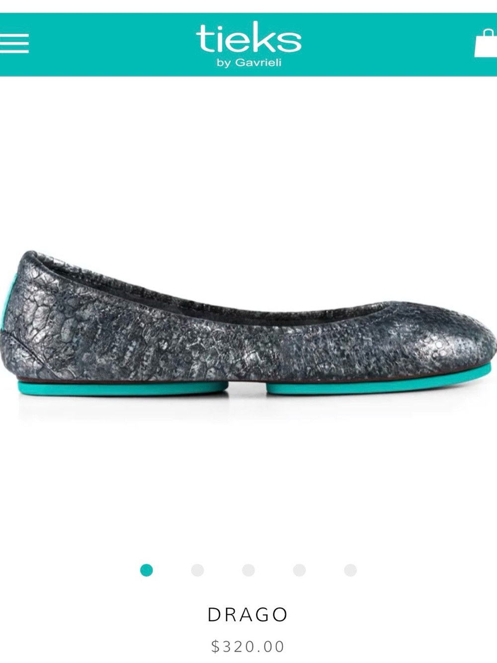 Tieks Metallic Gray Ballet Flat with Turquoise Sole